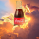 Illustration of a bottle of Coke and a wave of peanuts mingling with heavenly clouds